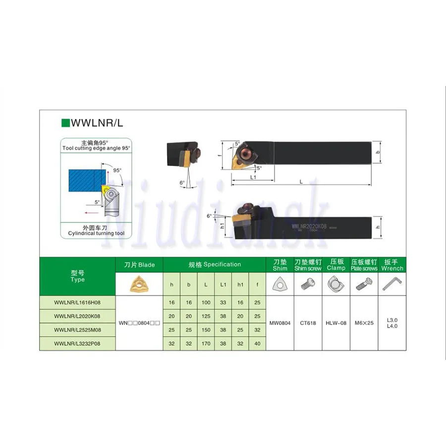 1pc External WWLNR2020K08 Tool portautensili esterno WWLNR Arbor 10 pezzi WNMG0804 inserti in metallo duro utensile per tornitura CNC