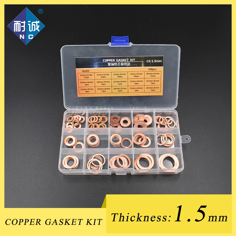 

Thickness 1.5mm 10Pcs DIN7603 M6 M8 M9 M10 M12 M14 M16 M18 M20 T3 O-ring washer Copper washer Repair box