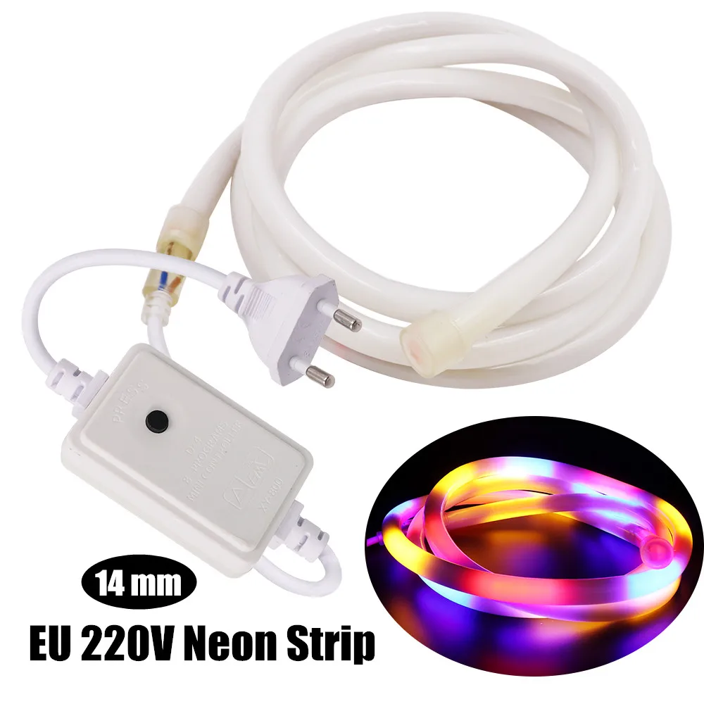 RGB Neon Strip EU 220V 240V Waterproof Flexible Neon Sign Fairy Lighting Festival Decoration 14mm 120leds/m 2835 LED Strip