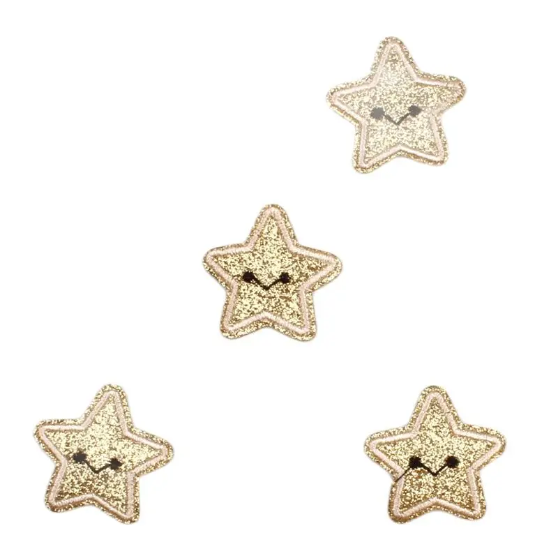 10pcs/lot Glitter Gold Star Patches Iron On Cartoon Stickers for T-Shirts Jeans Decoration