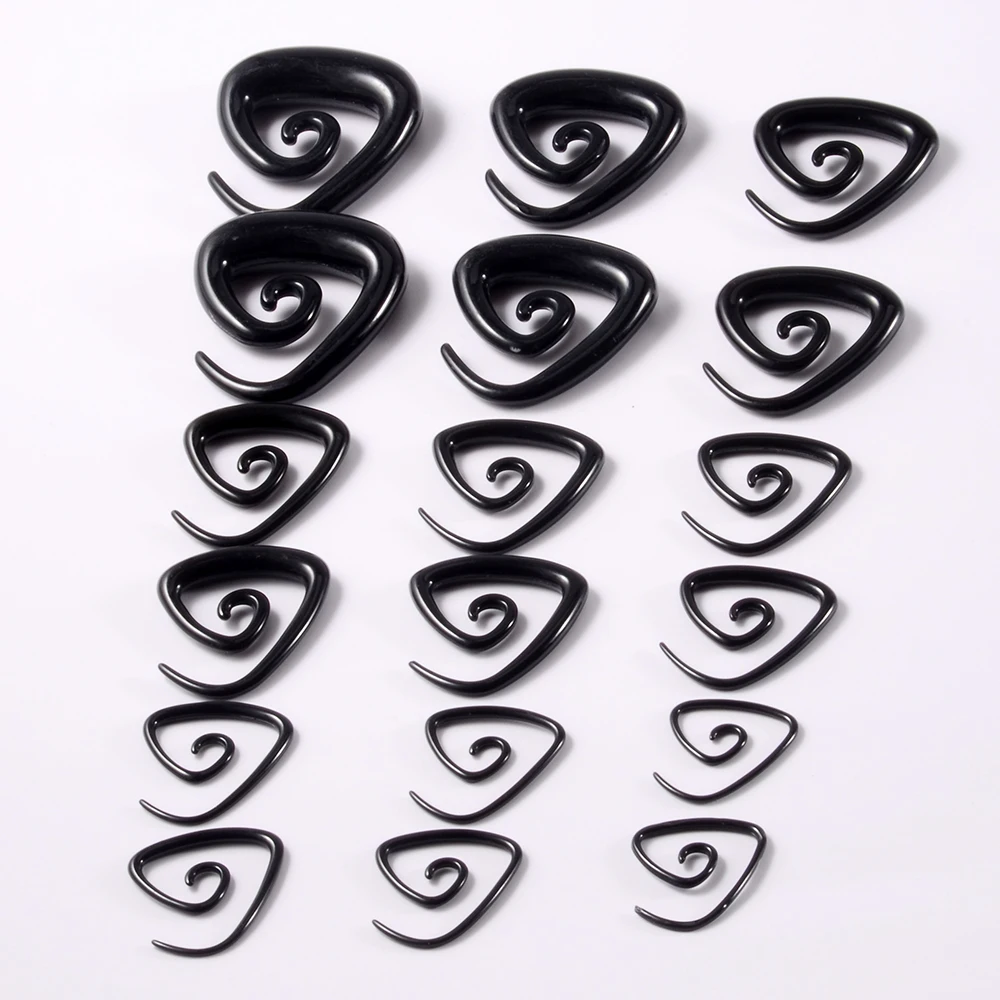 1 para czarny trójkąt akrylowa spirala rozciąganie uszu Taper Piercing okrągłe zatyczki do uszu biżuteria do ciała 1.6mm-10mm darmowa wysyłka — zdjęcie 5