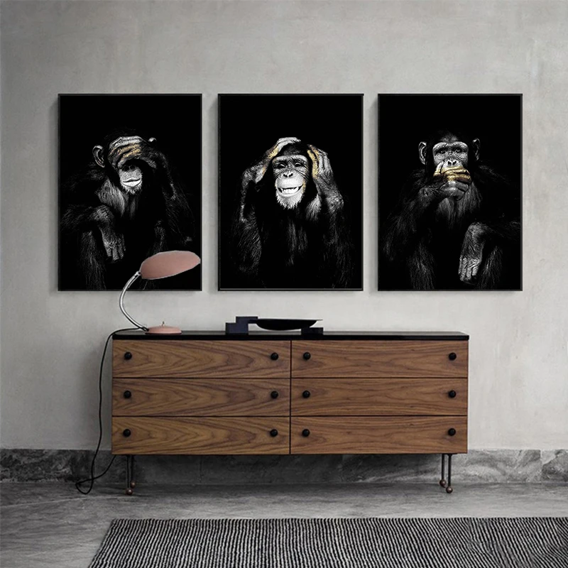 Dark 3 Funny Monkey Street Art Posters Pictures Canvas HD Printed Wall Art Home Decor Paintings for Living Room Decorations