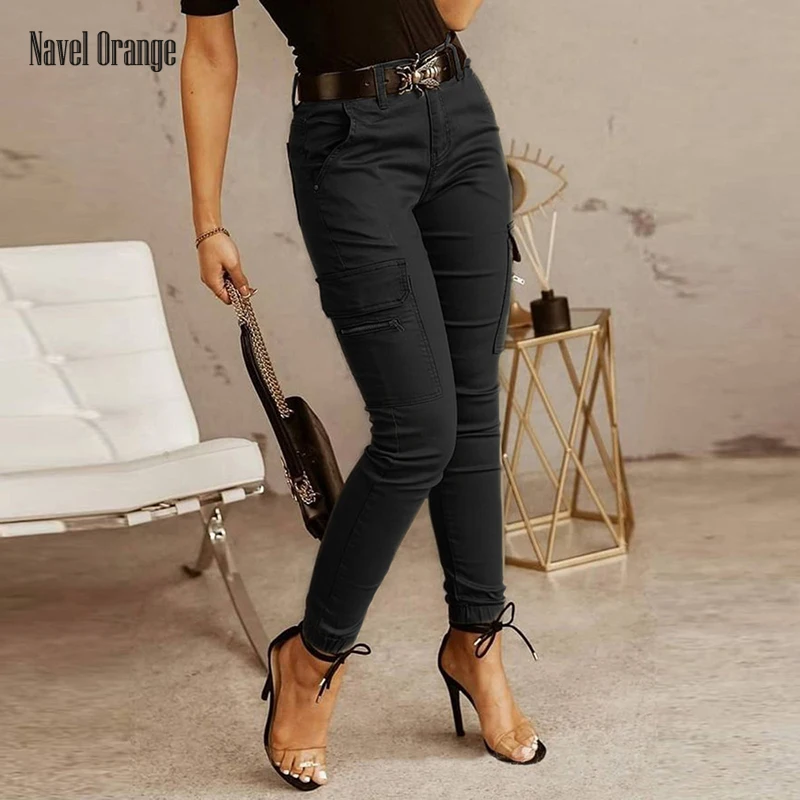 

2022 New Women Loungewear Zipper Cargo Pants Spring Autumn Casual Skinny Solid Ladies Trouser Sportswear Streetwear Dropshipping