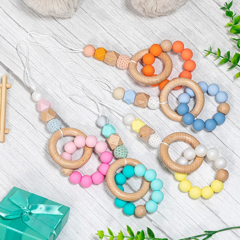 TYRY.HU 10pc/lot Crochet Round Wooden Beads Mix Handmade 16mm ball Can Chew DIY Nursing Jewelry Organic Teething Bracelet beads