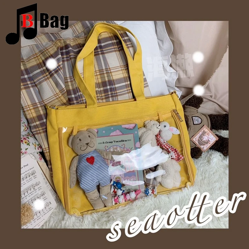 Japanese Sweet Lolita Bag Harajuku Canvas Handbag Shoulder Bag JK Itabag Cosplay Stuffed Doll Bag student bag gift