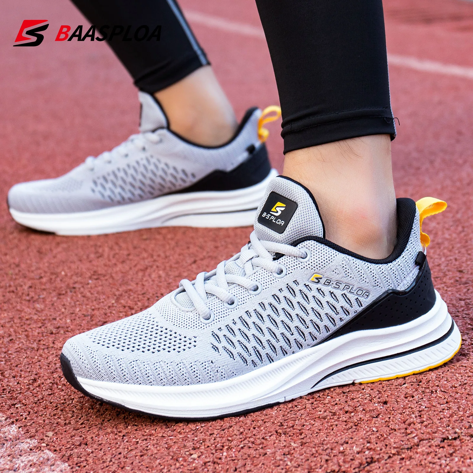 Baasploa Men Running Shoes New Fashion Lightweight Breathable Knit Sneakers Male Outdoor Casual Shock Absorption Tennis Shoes