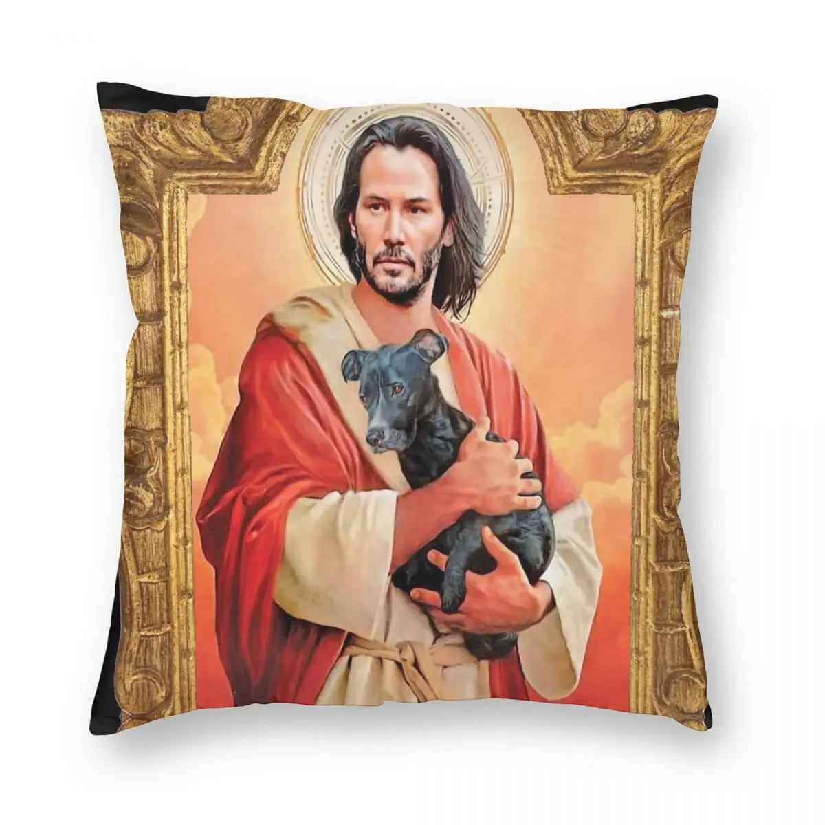 Keanu Reeves St John Patron St Of Doggies Square Pillowcase Polyester Linen Velvet Zip Decorative Pillow Case Home Cushion Cover