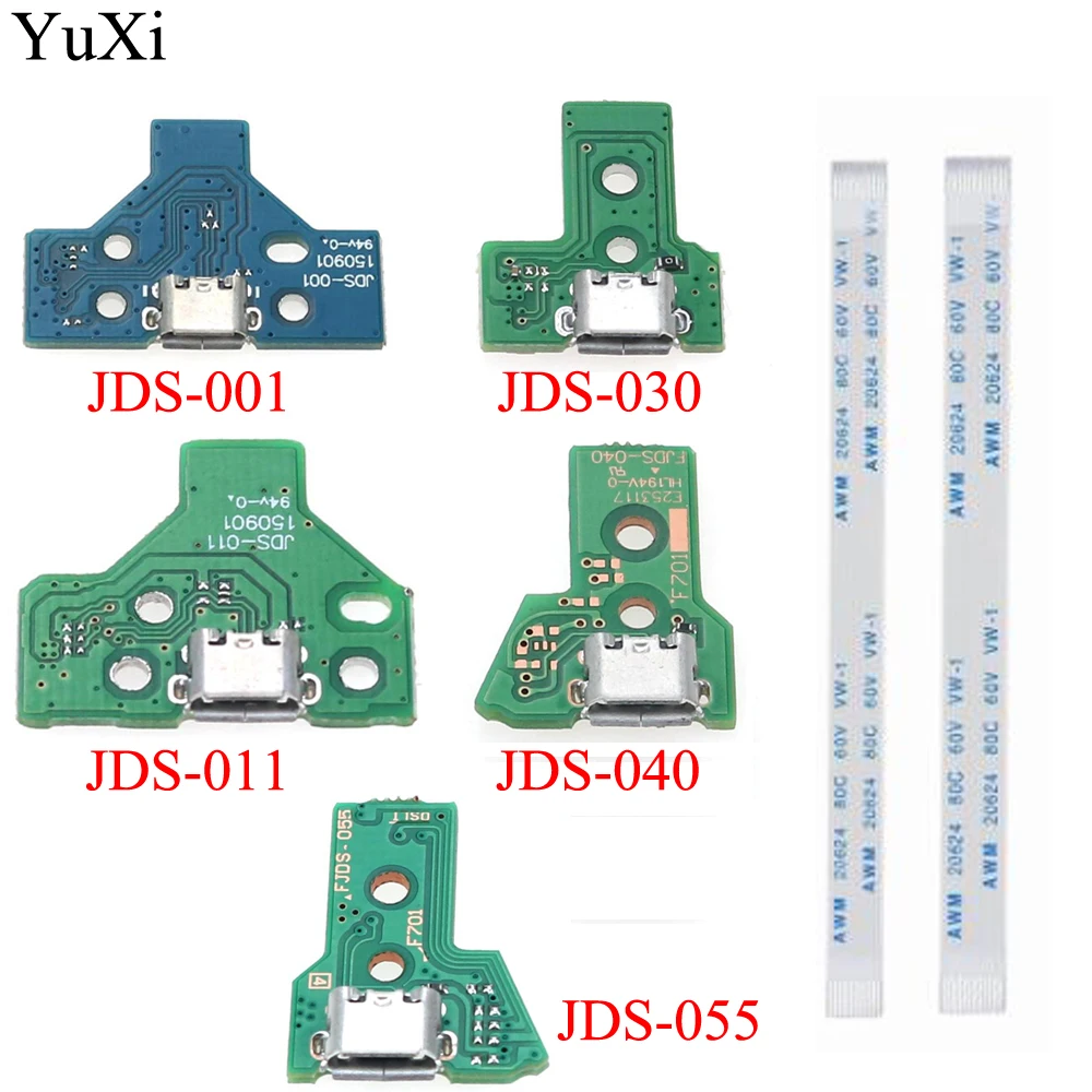 

YuXi for PS4 Pro Slim Controller Charging Socket Port Circuit Board JDS 030 040 with 12 14 Pin Power Flex Cable