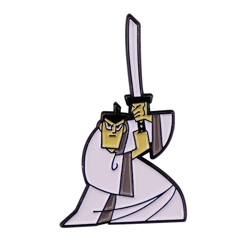 Samurai Jack Pin 90s Ninja White clothes warrior Cartoon brooch Heady Festival Hat and Lapel pins