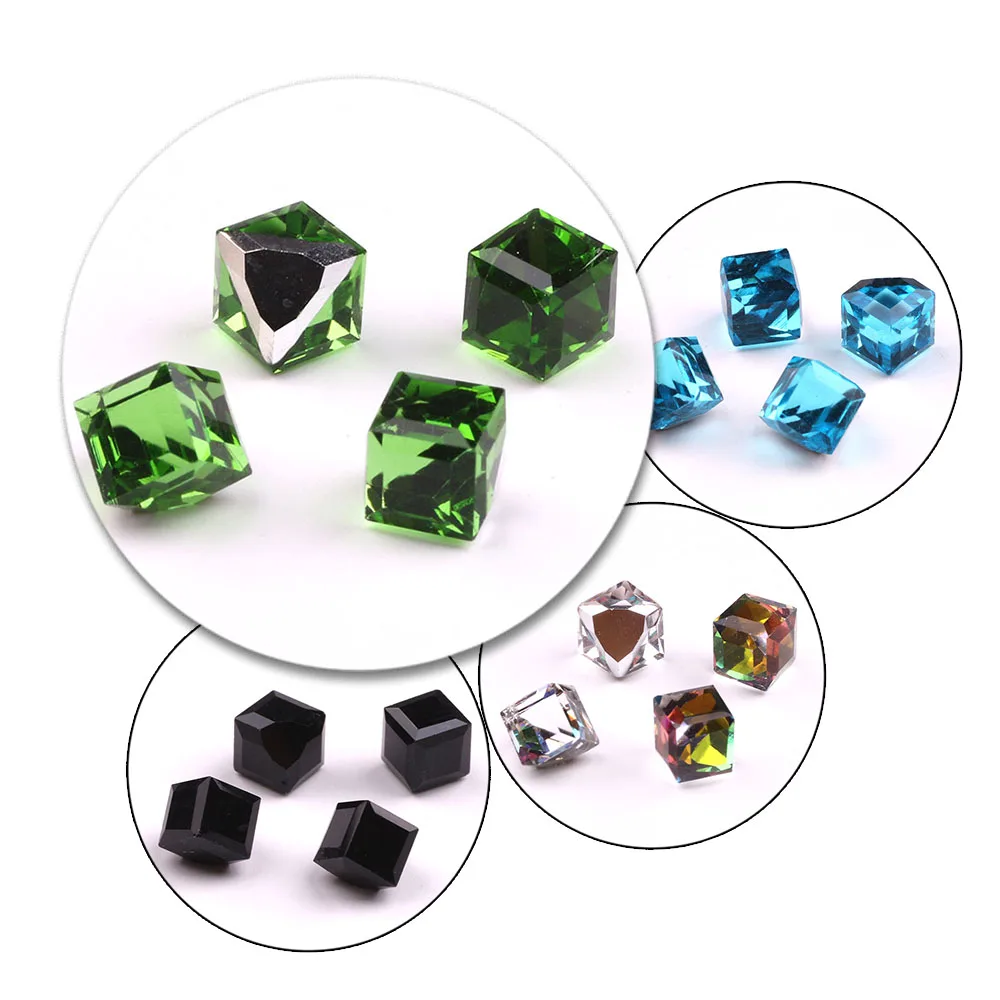 Austrian Crystal Square Beads 6/8mm Glass Cube Cut Faceted With No Hole Crystals Rhinestones For DIY Making Handmade Ring Earing