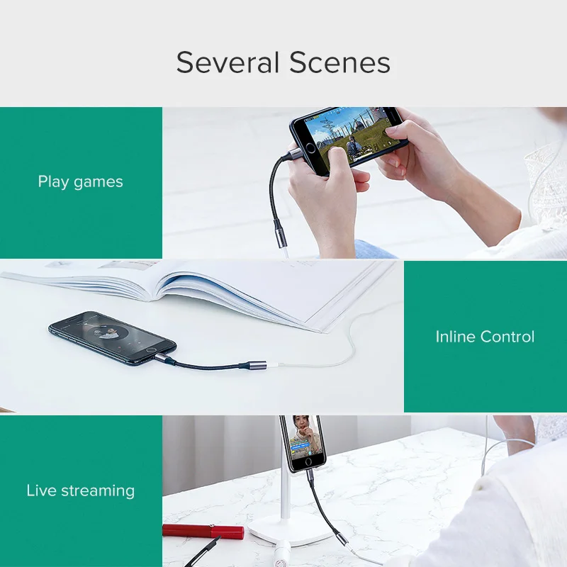 UGREEN MFi Lightning 3.5Mm Tai Nghe Nhét Tai Jack Adapter Cáp Aux Cho iPhone 12 Mini 11 Pro Max 8 7 tai Nghe Chuyển Đổi Lightning