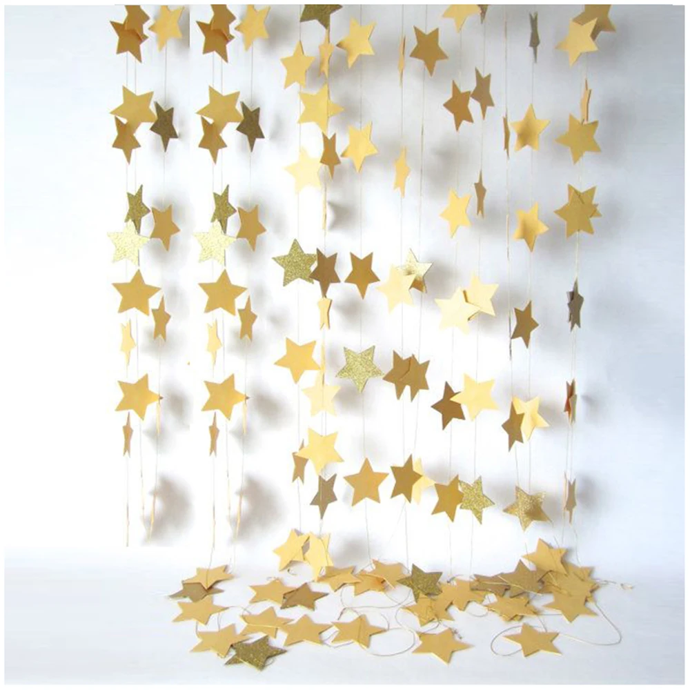 1Pc 2/4m Colorful Bunting Paper Garlands Star Round Garlands Flash Banner Wedding Party Banner Hanging Baby Shower Room Decor