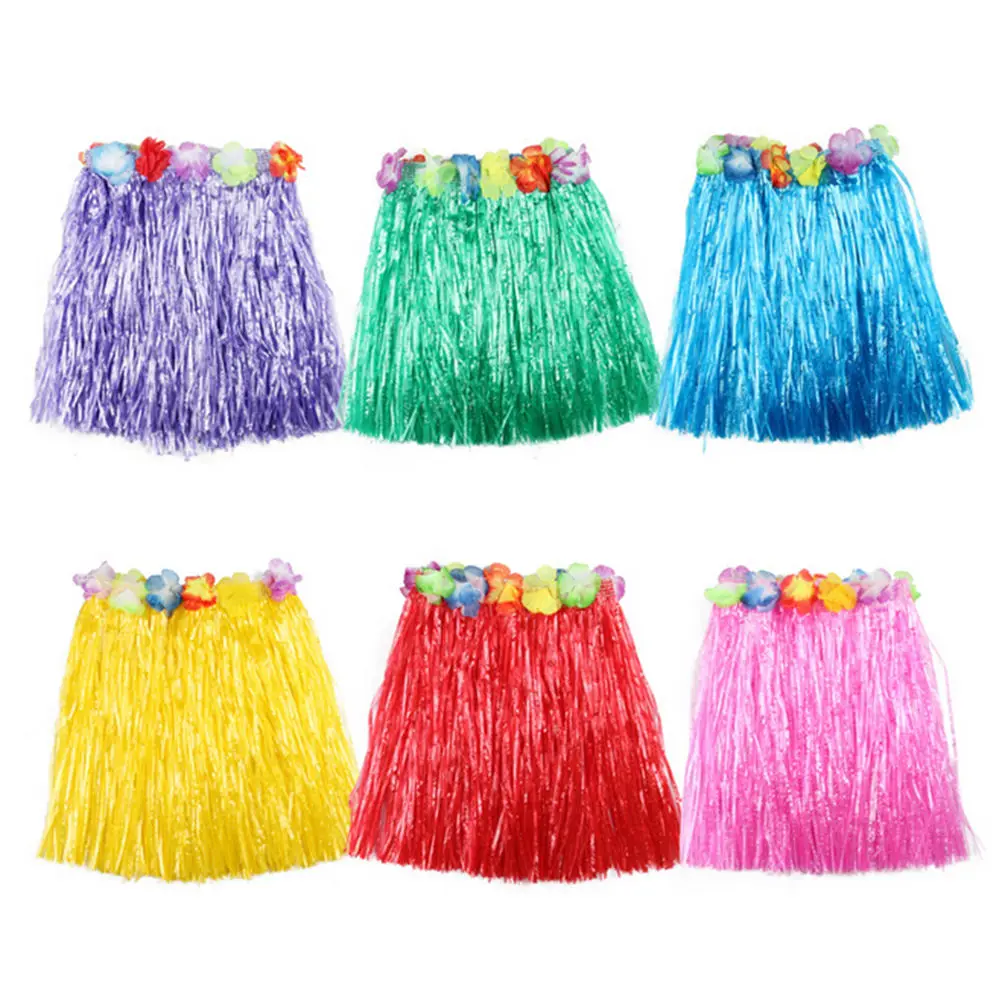 Wholesale 1PCS Plastic Fibers Kid Grass Skirts Hula Skirt Hawaiian costumes 30CM Girl Dress Up Party Supplies 10 Colors