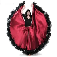 Falda de baile Flamenco de color rojo, moneda dorada, traje de actuación de baile español, vestido de flamenco de 180-720 grados, talla grande