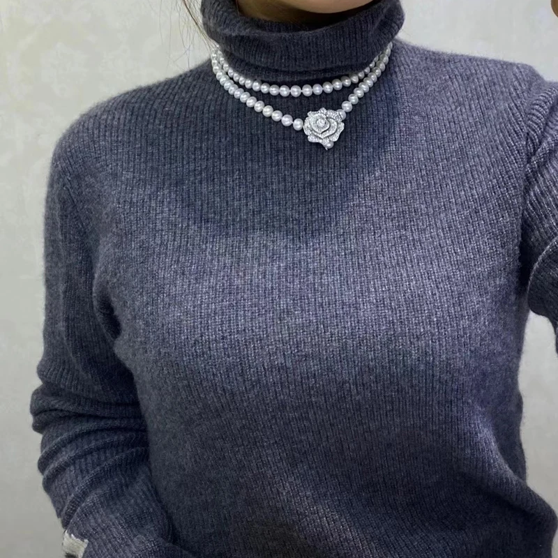 Long Freshwater Pearl Necklace For Women,White Real Pearl Necklace Wedding Trendy Sweater Necklace Gift
