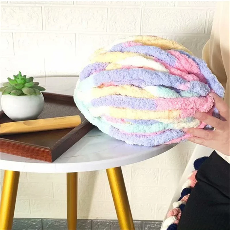 Diy Colorful Thick Yarn Yarn Rainbow Chenille Thick Thread Blanket Line Cotton Candy Cloud Bag Hand-Woven Super Thick Ice Line