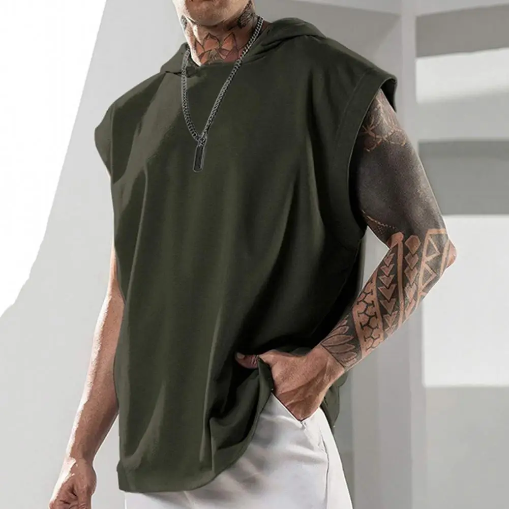 T-shirt  Casual Hooded Sleeveless All Match T-shirt Streetwear Loose Top Hooded   for School