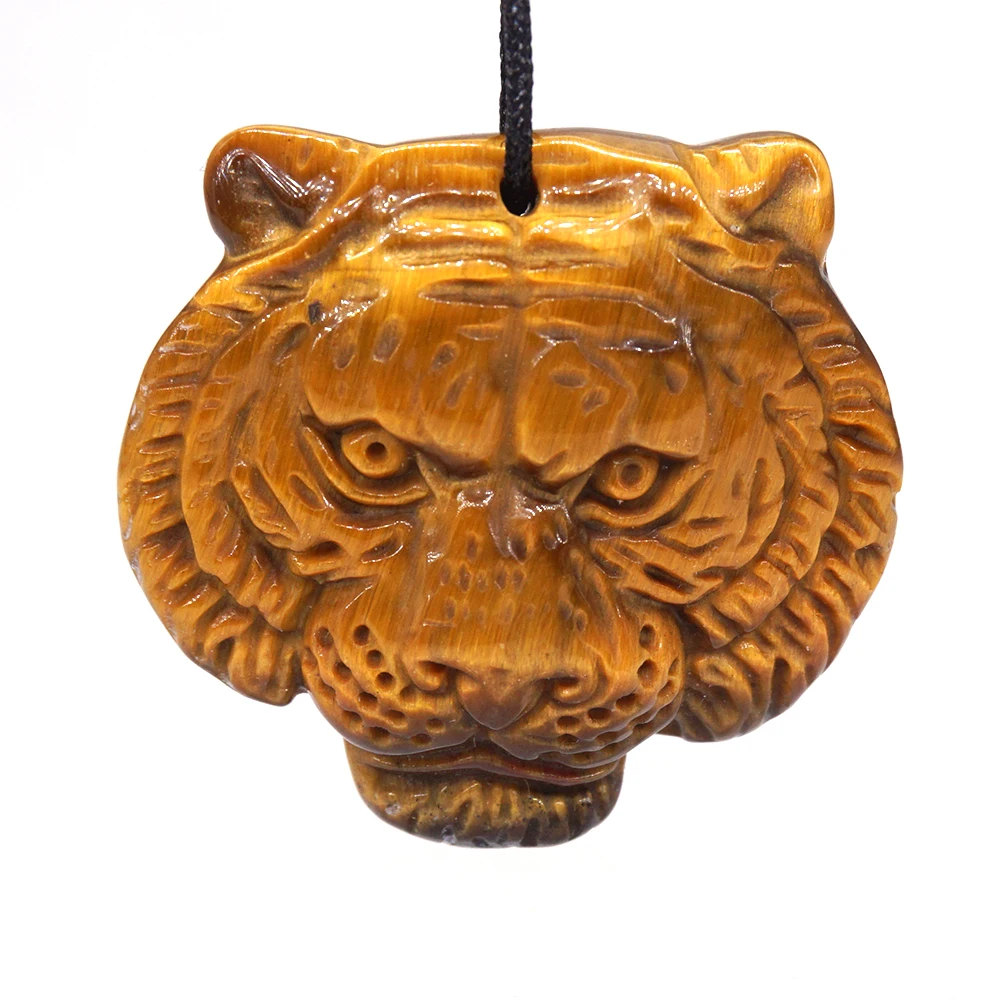 Tiger Head Pendant Natural Tigers Eye Hand Carved Stones Labradorite Reiki Healing Crystal Statue DIY Jewelry Making Necklace