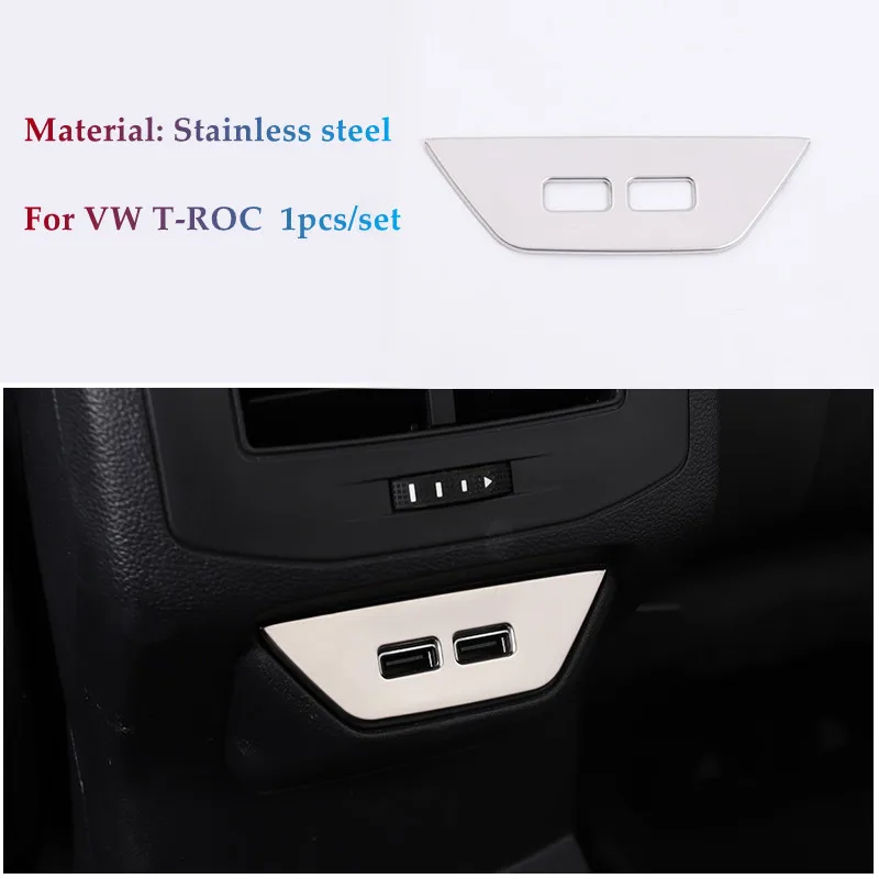 

Car Armrest Rear USB Port Panel Cover Trim Sticker for Volkswagen T ROC TROC VWT-roc 20172018-2022 Stainless Steel Accessories