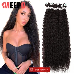 Meepo-Paquets d'extensions de cheveux bouclés, faisceaux synthétiques, boucles naturelles brunes, cheveux de tissage super longs, tête complète, 28-32 po, 9 pièces