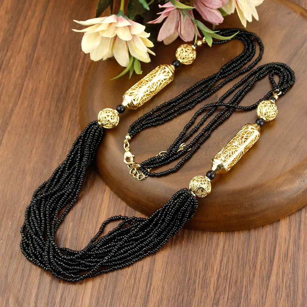 Sunspicems Gold Color Moroccan Beads Necklace Hand Multilayer Chain Algeria Bride Wedding Jewelry Crystal Caftan Choker Necklace