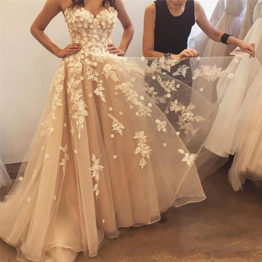 2025 vestidos De Boda De Princesa De novia champán personalizados apliques De encaje Floral vestidos De novia Vestido saida De Praia Mariage