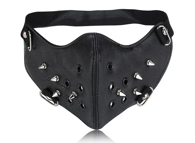 Punk Black PU Leather Masks New Party Cool Fashion Motorcycle Rock Face Spikes Hip-hop Halloween Cosplay Masks