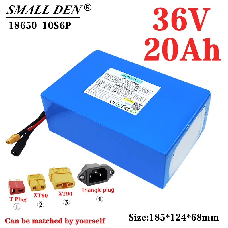 36V 20Ah lithium battery pack 18650 10S6P built-in 30A balance BMS 350W-500W-1000W electric bicycle scooter battery