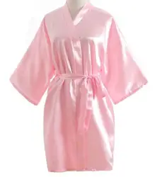 Robe curto de seda feminino, robe sexy de quimono de cetim, camisola, roupão de mulher, pijama rosa, vestido de casamento quente