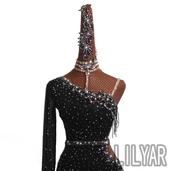 新款拉丁舞比賽表演成人訂製黑色露肩性感舞蹈服 10 最佳銷售 拉丁舞比賽服裝 - №7