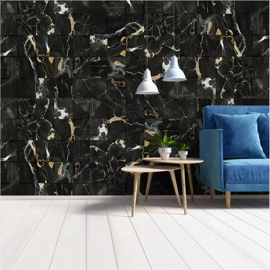 Milofi customizable size 3D mural wallpaper modern fashion black gold sand marbled gold mural background wall