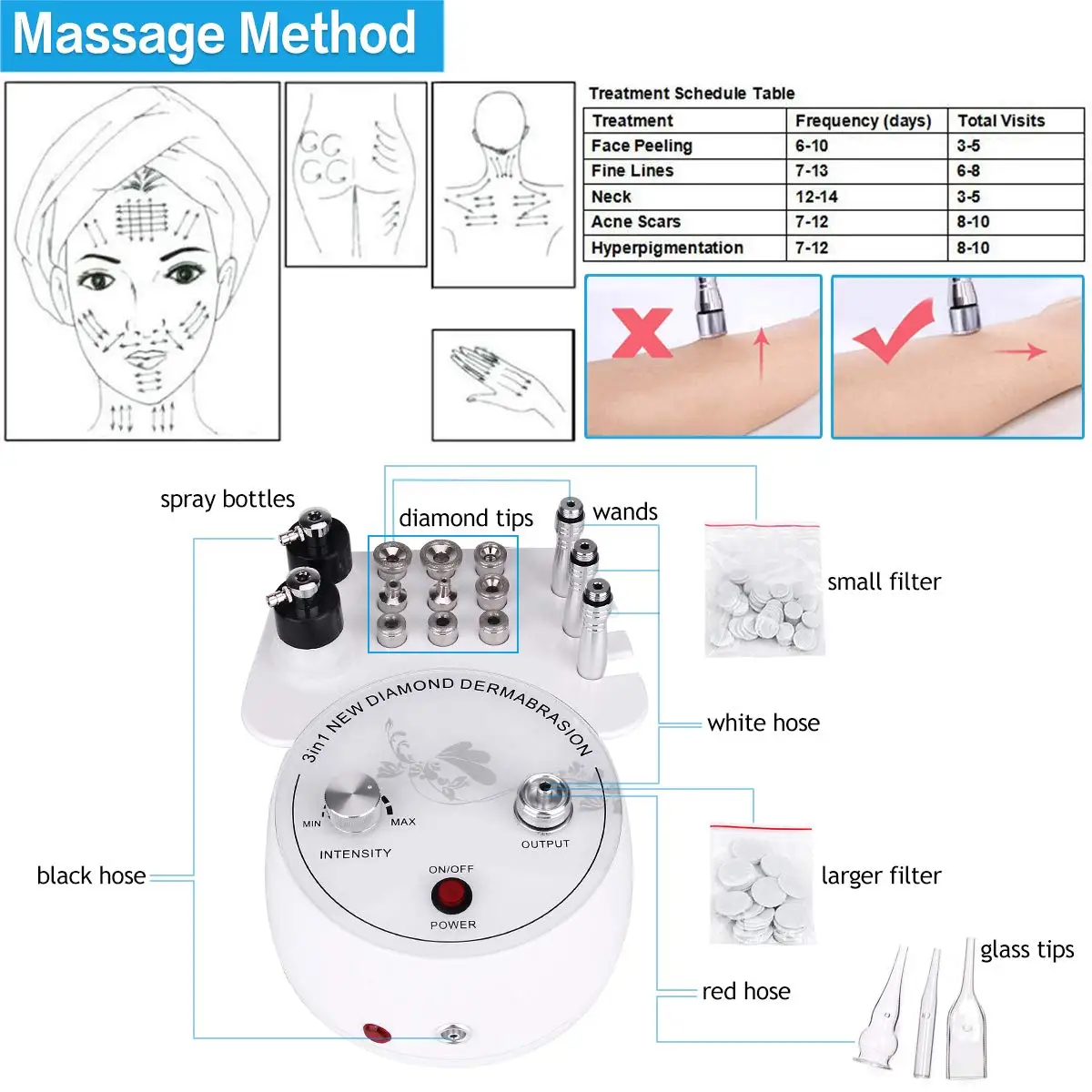 AOKO 3 in 1 Diamond Microdermabrasion Beauty Machine Vacuum Suction Tool Water Spray Facial Moisten Face Exfoliate Skin Peeling