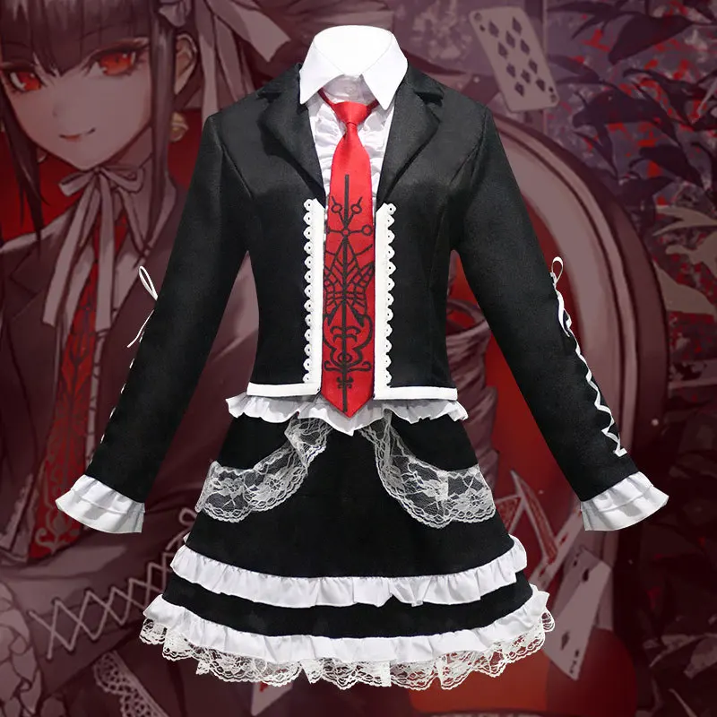 

Celestia Ludenberck Black Lolita Dress Cosplay Anime Danganronpa Cos Yasuhiro Taeko Halloween Party Costume A