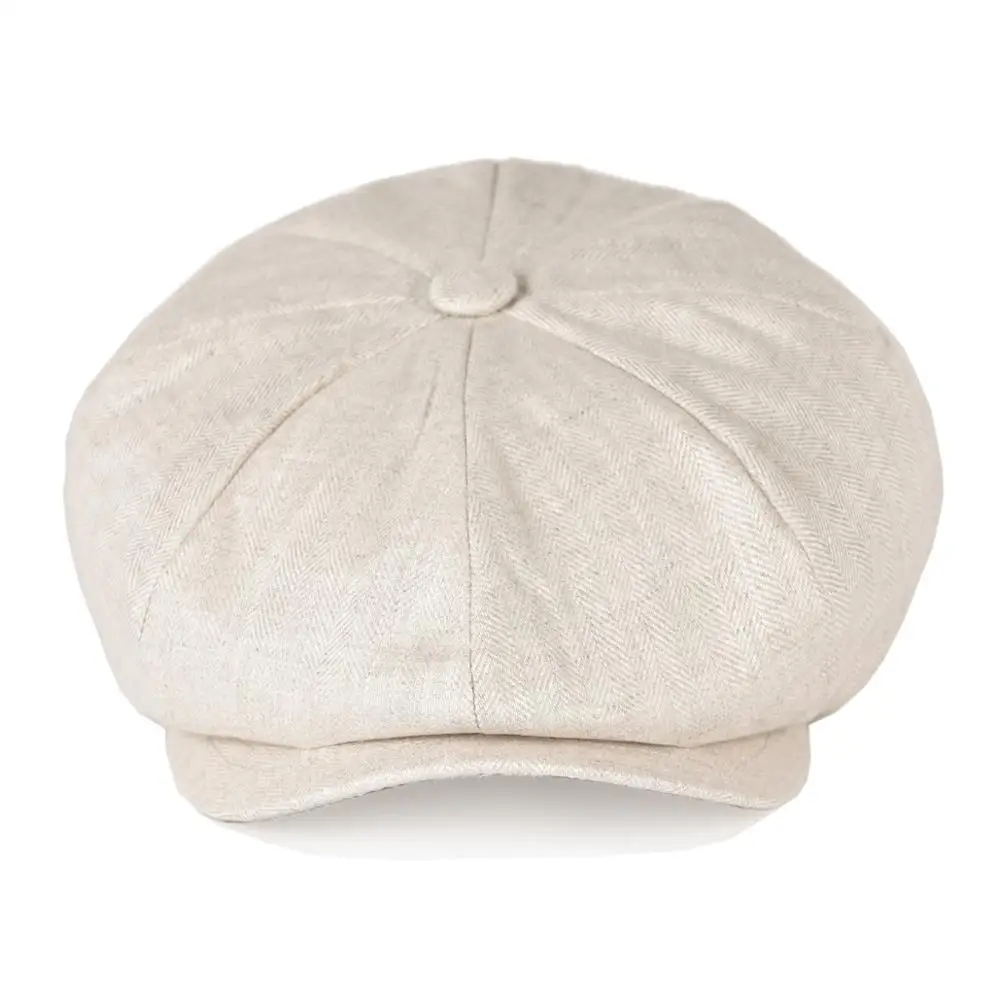 BOTVELA Summer Linen Newsboy Cap Men Women Herringbone Bakerboy Caps Lightweight Breathable Flat Hat Apple Beret for Male