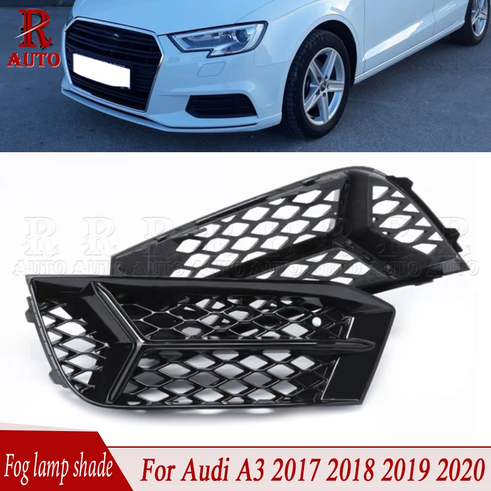 

R-AUTO Black Bright Accessories A Pair fog lamp frame hollow grille under the net Black Bright For Audi A3 2017 2018 2019 2020