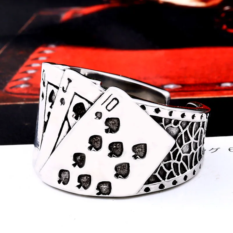 BEIER 316L stainless steel Fashion Playing Card Spades Flush Adjustable Men\'s Ring Rock High Quality Jewelry LLBR8-730R