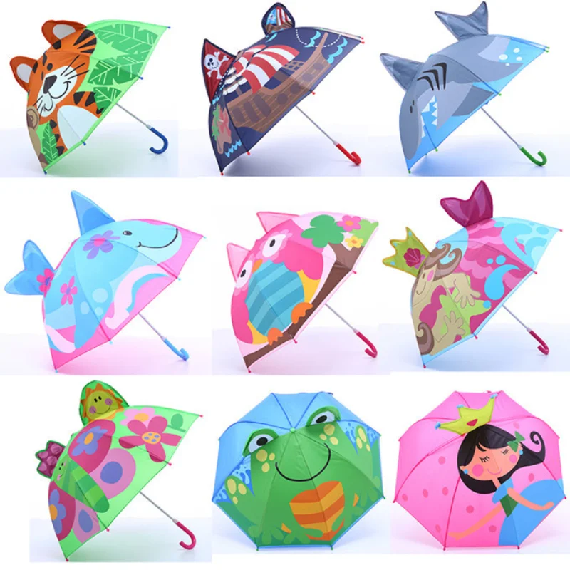 Cute Children Umbrella Animation Creative Cartoon Long-handled 3D Ear Modeling Kids Umbrella For Boys Girls Gift