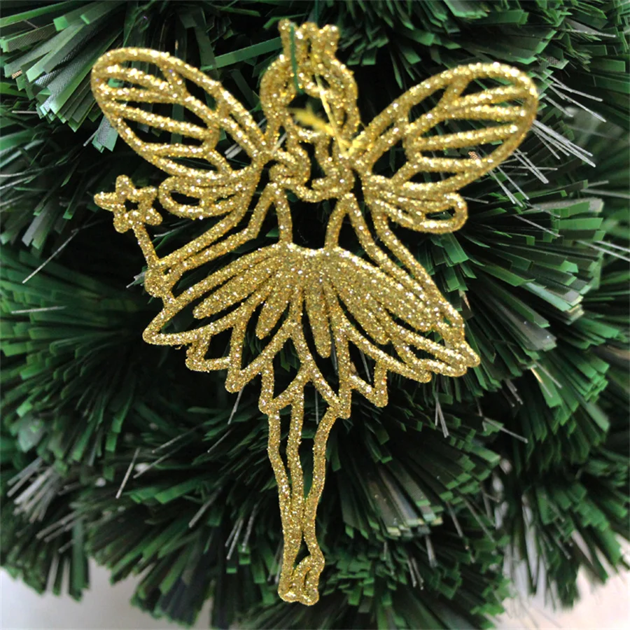 

1PC Size 14X9.5CM Christmas Tree Decoration Glitter Powder Plastic Fairy Angel Elf Xmas Party Crafts Hanging Supplies Weight 10G