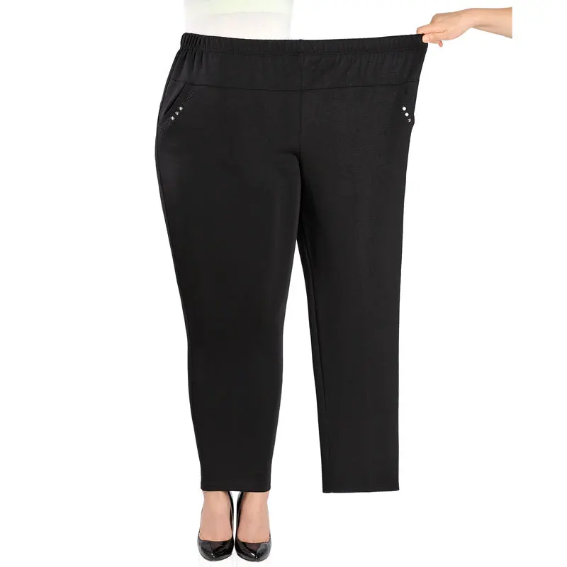 6XL 7XL 8XL Middle-aged and Elderly Women's Pants Trousers Autumn Winter Embroidery Add Fleece Warm Casual Pants Straight Pants