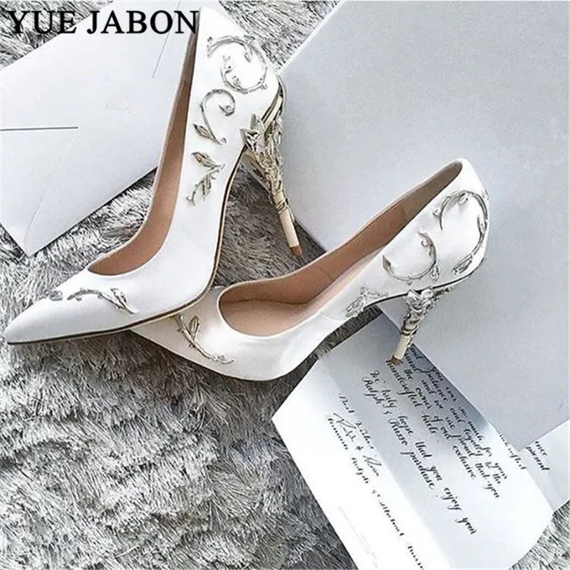 Luxury Women Shoes White pointe shoes Flower Heel Wedding Shoes Women Elegant Silk Brand Design heel shoes Ladies high heels