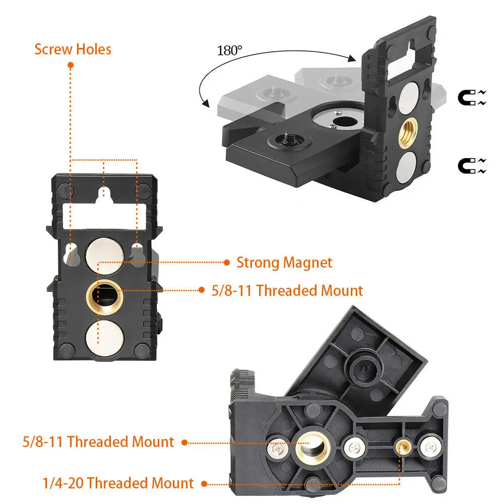 Huepar Multifunctional L-shape Magnetic Bracket Laser Level Adapter With Adjustable Magnetic Pivoting Base to 180 Degree Holder