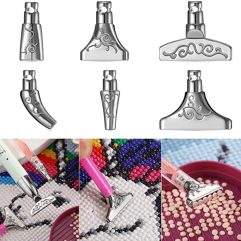 6Pcs 5D Diamant Malerei Werkzeug Metall Punkt Bohrer Stift Köpfe Diamant Stickerei Zubehör Ersatz Metall Multi Placer Spitze