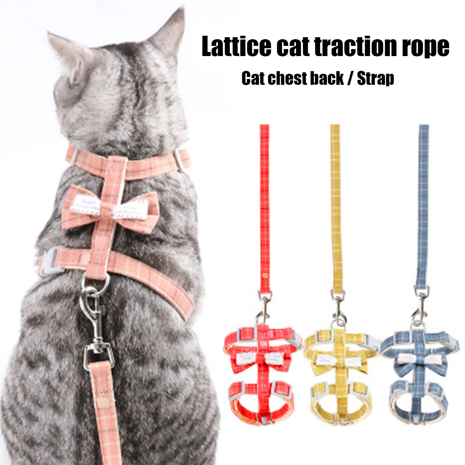 Pet Leash Lattice Bowknot Cat Adjustable Harness With Lead Leash Cats Walking Leads Chain Pet Traction Rope Traction Belt