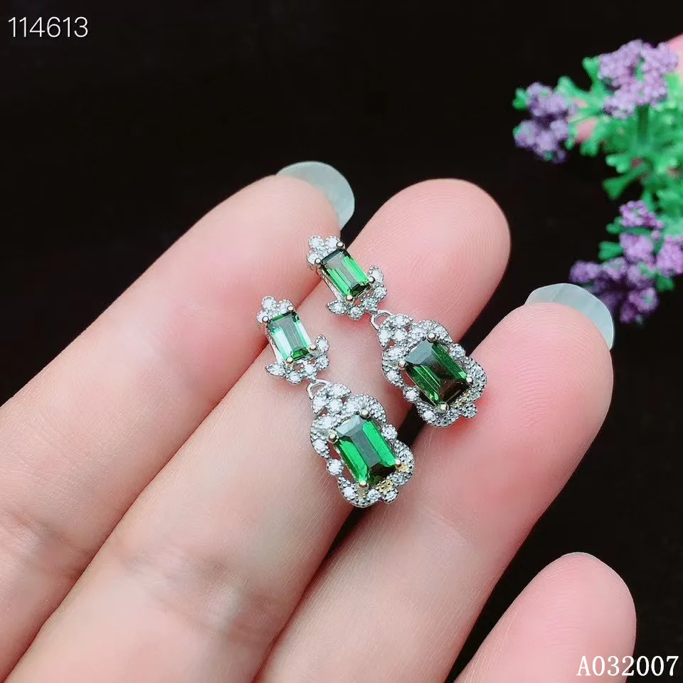 KJJEAXCMY fine jewelry 925 sterling silver inlaid natural green tourmaline female earrings luxury Ear Studs support test