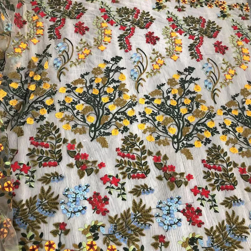 100x128cm High-grade full flower color embroidery mesh lace fabric DIY fashion skirt dress accessories Fine workmanship