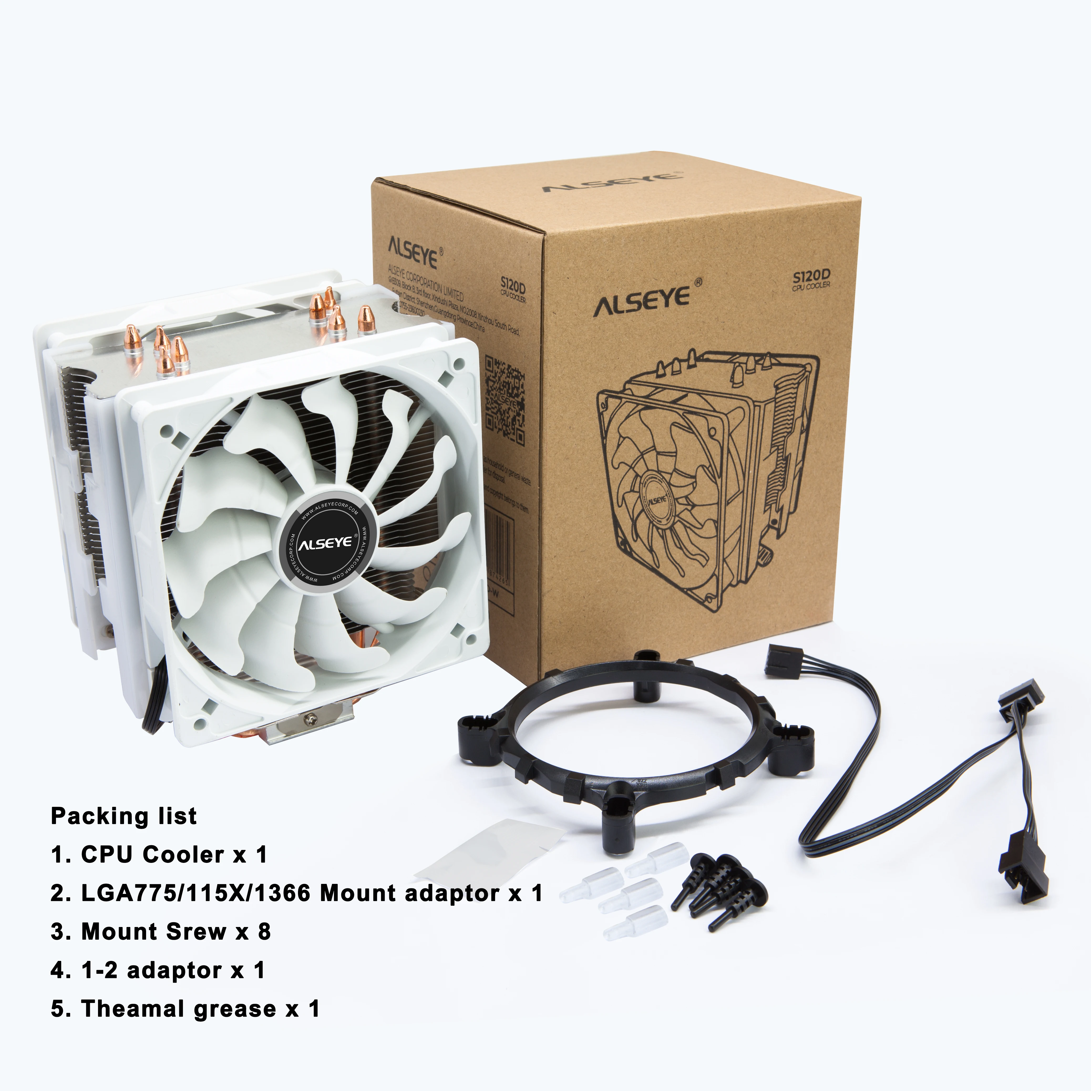 ALSEYE S120D CPU Fan Cooler PWM 120mm 4 Pin 4 Heat-Pipe Cooler for LGA 775 115x 1366 AM2 + AM3 + AM4