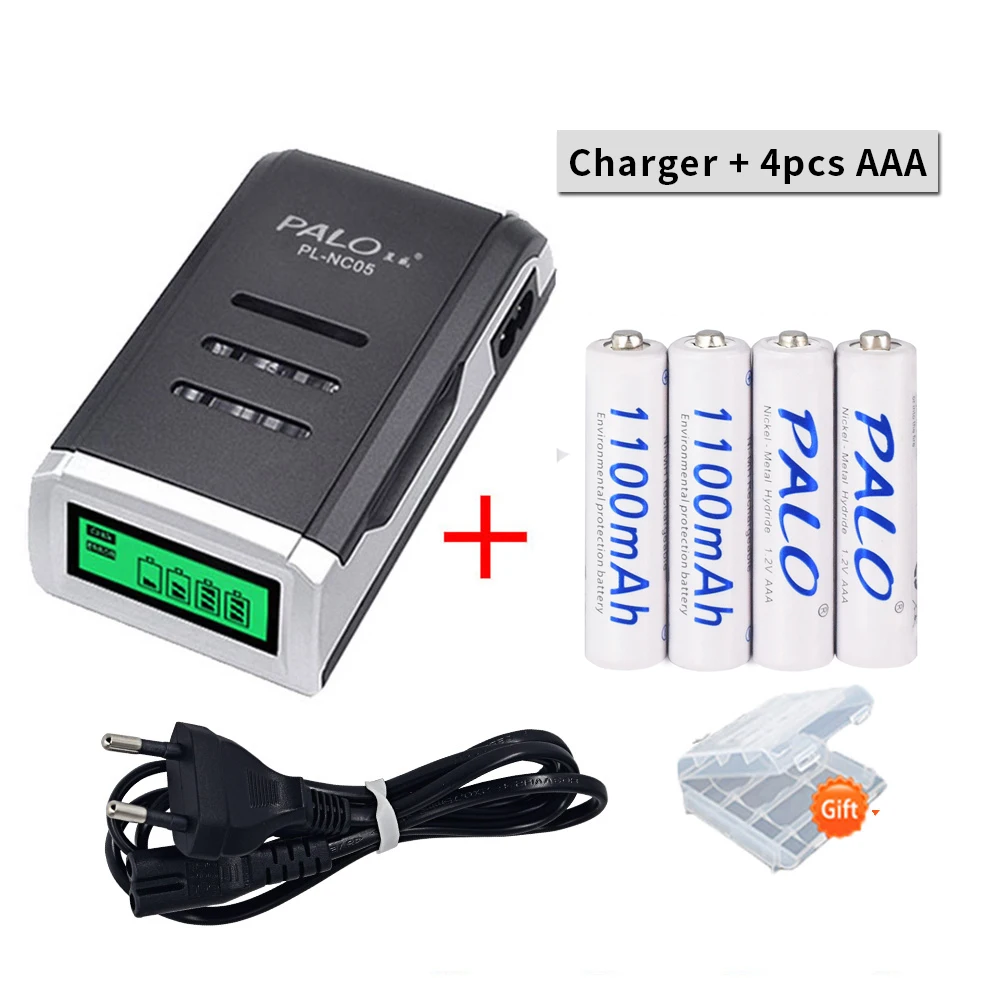 

PALO 1.2V AAA Rechargeable Battery 1.2V AA Batteries with 4 Slots LCD Display Smart Battery Charger Fast Charging