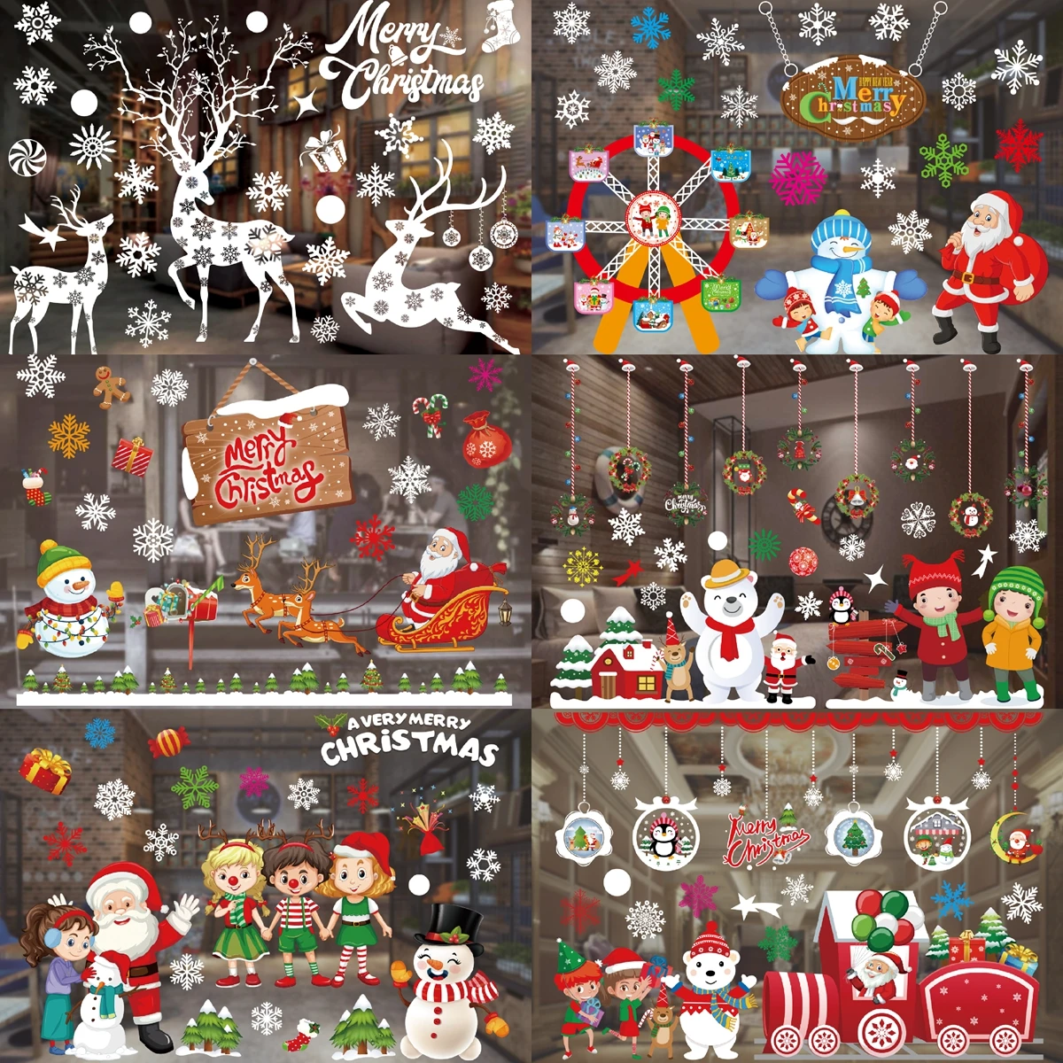 Christmas Window Stickers Christmas Decorations For Home 2024 Christmas Wall Sticker Kids Room Wall Decals Navidad New Year 2025