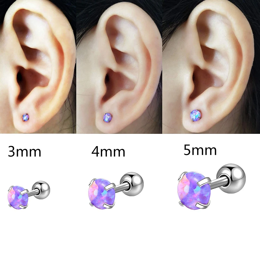 1PC 361L Surgical Steel Opal Tragus Cartilage Earring 16g End Ball  Cz Gem Round Tragus Cartilage Earring Piercing Body Jewelry