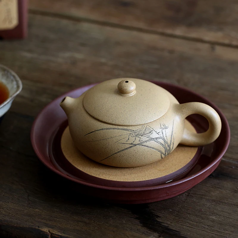 ★Zisha Yixing raw ore Xishi Huben mountain section clay pure handmade Zisha teapot flat Xishi teapot kungfu tea set